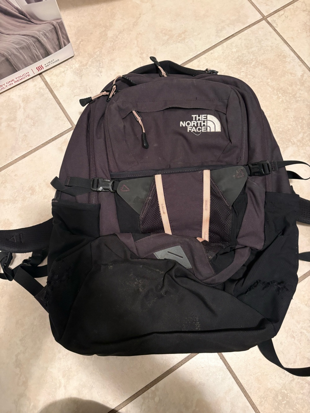 The North Face Black and Light Pink Backpack